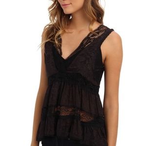 Free People Deep V Lace Trapeze Cami Washed Tunic XS